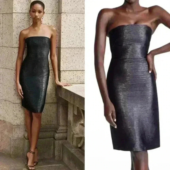 Ralph Lauren Collection Purple Label Metallic Strapless Cocktail Mini Dress L XL - Picture 1 of 16